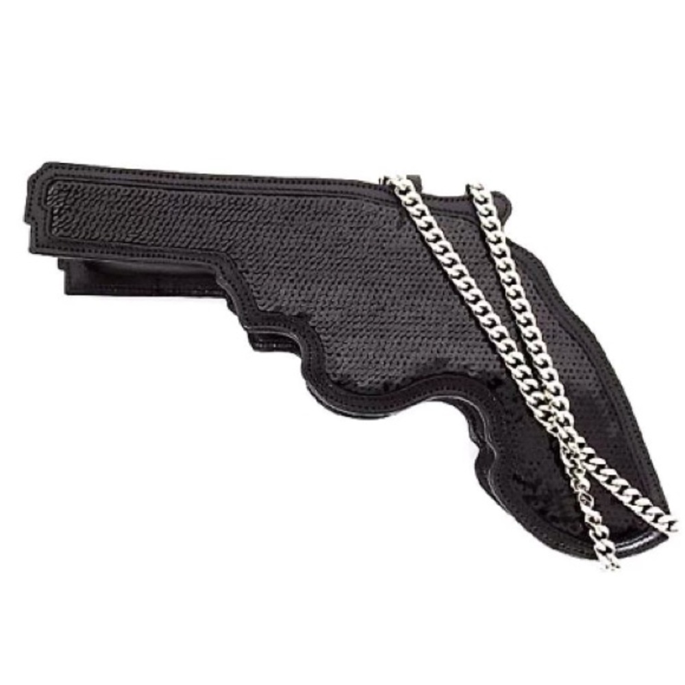 Authentic Saint Laurent 14 AW Rare Sequined Calf Leather Gun Crossbody Bag